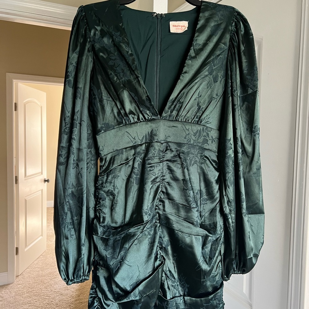 Elegant Dark Green Satin Dress